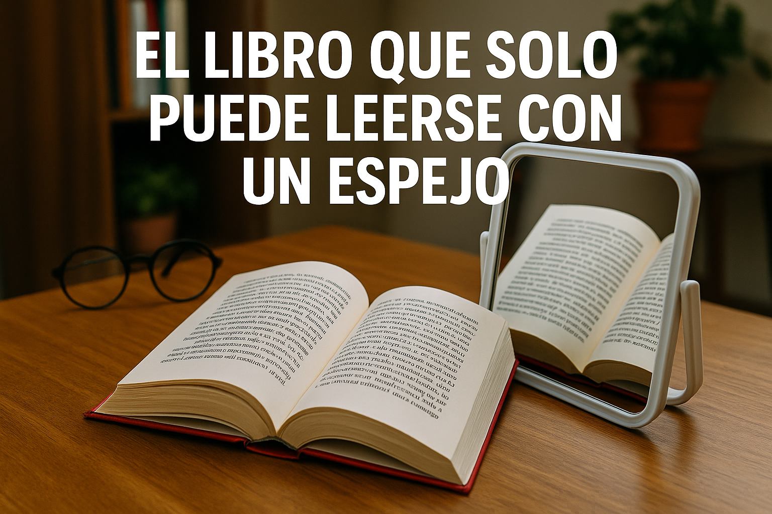 Imagen generada con IA para el artículo El libro que solo puede leerse con un espejo
