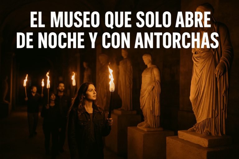 Imagen generada con IA para el artículo El museo que solo abre de noche y con antorchas