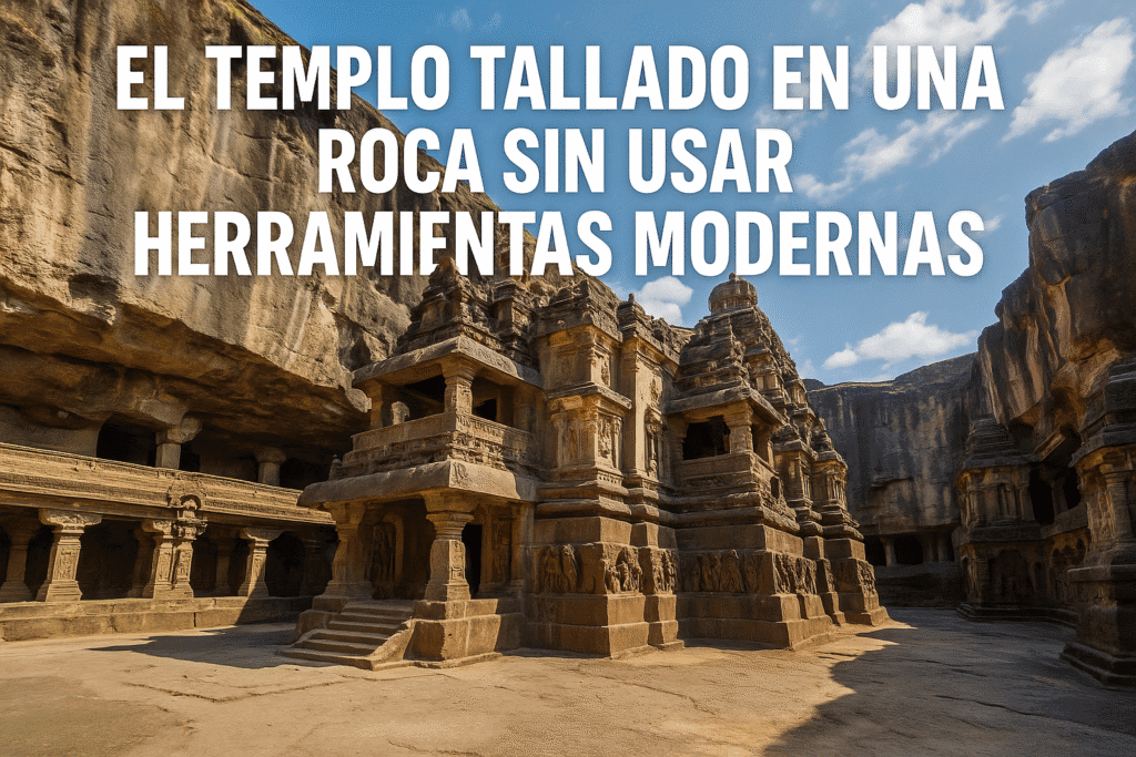 Templo Kailasa: el misterio arqueológico imposible tallado en roca 1 Imagen generada con IA para el artículo El templo tallado en una roca sin usar herramientas modernas