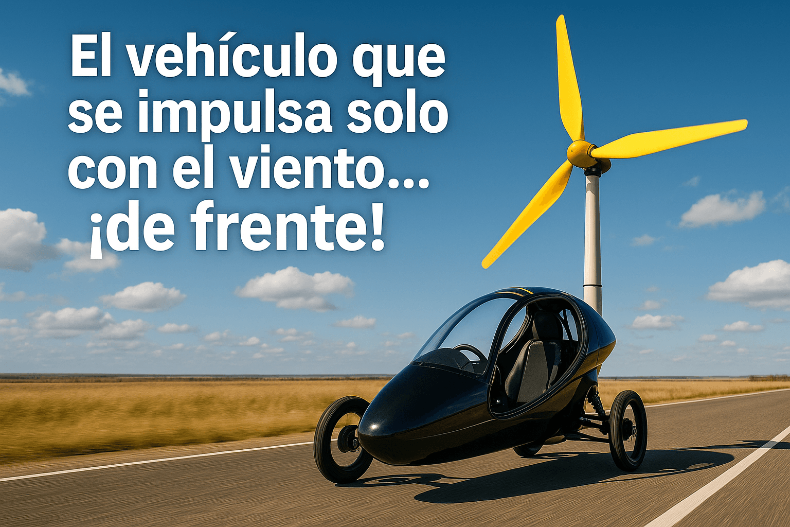 Vehículo eólico Blackbird: cómo avanza más rápido que el viento en contra 1 Imagen generada con IA para el artículo El vehículo que se impulsa solo con el viento… ¡de frente!