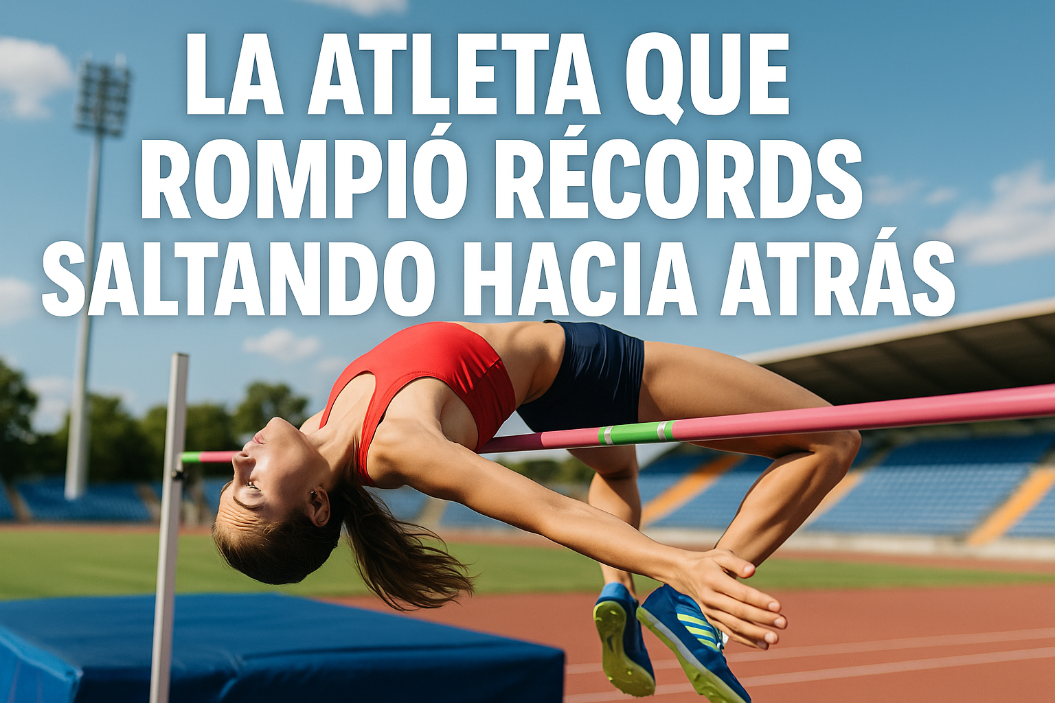 Imagen generada con IA para el artículo La atleta que rompió récords saltando hacia atrás