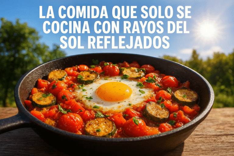 Imagen generada con IA para el artículo La comida que solo se cocina con rayos del sol reflejados