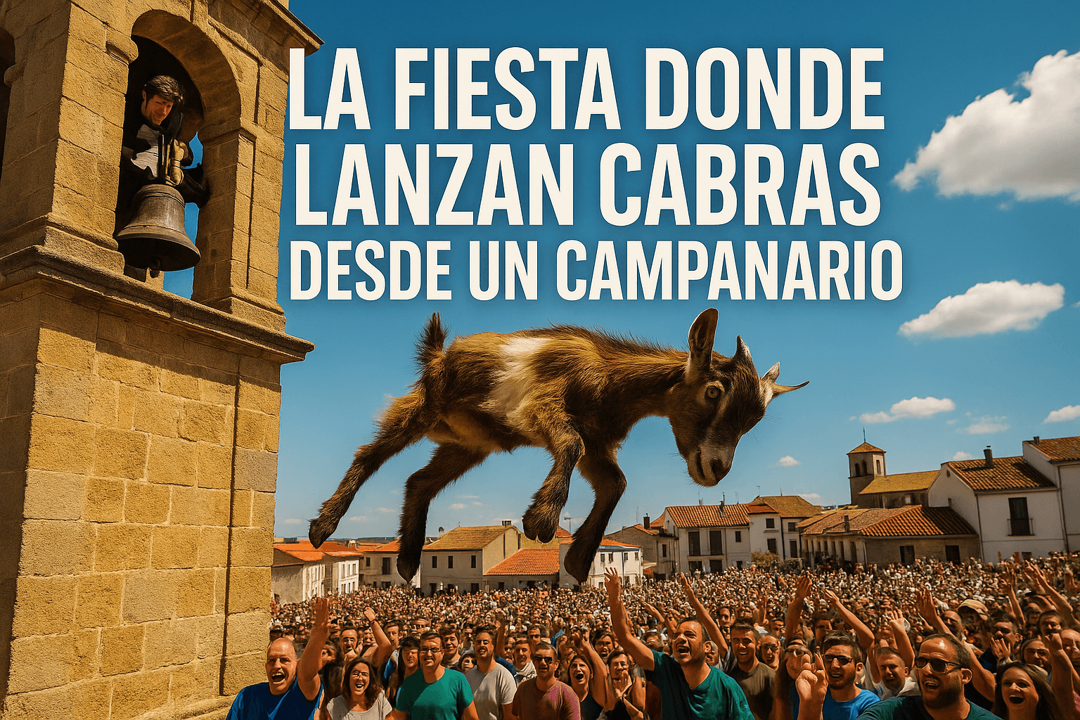 Imagen generada con IA para el artículo La fiesta donde lanzan cabras desde un campanario
