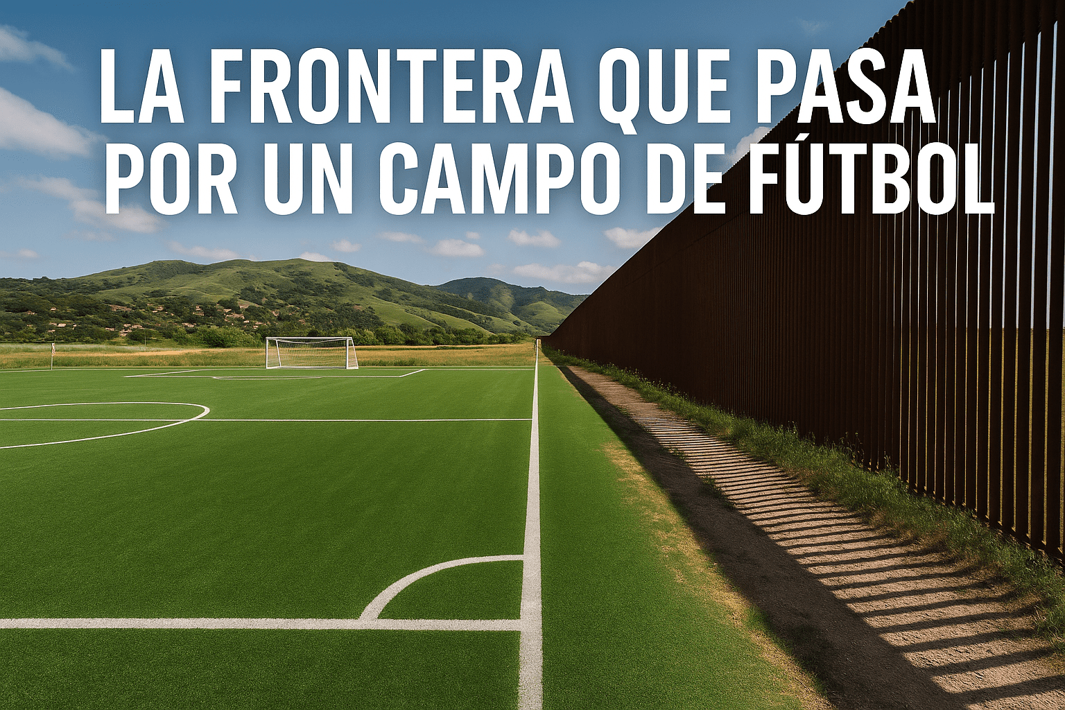Imagen generada con IA para el artículo La frontera que pasa por un campo de fútbol