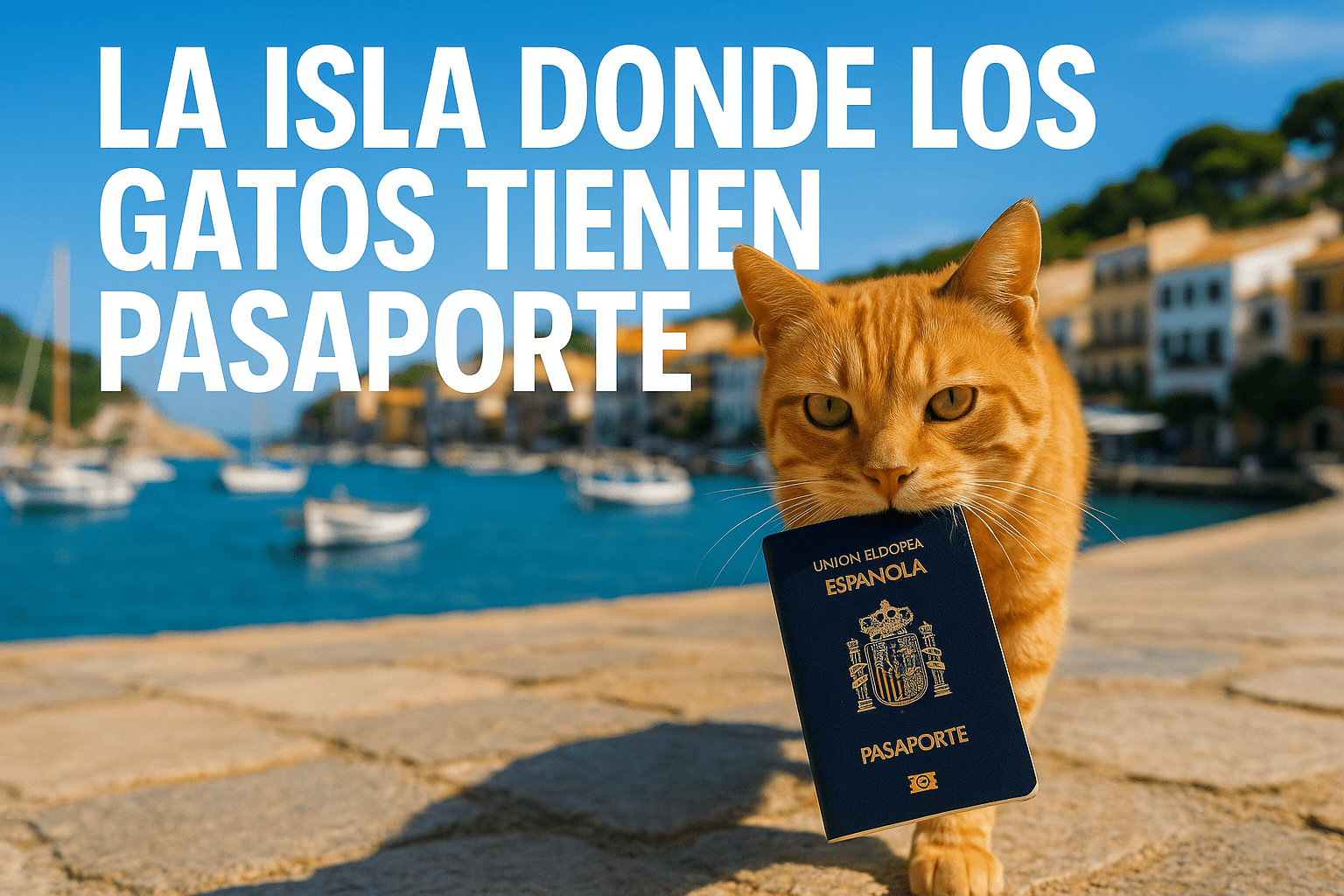 Imagen generada con IA para el artículo La isla donde los gatos tienen pasaporte