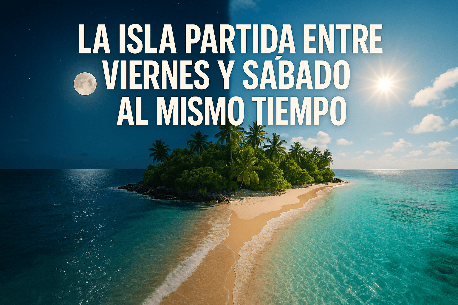 Imagen generada con IA para el artículo La isla partida entre viernes y sábado al mismo tiempo