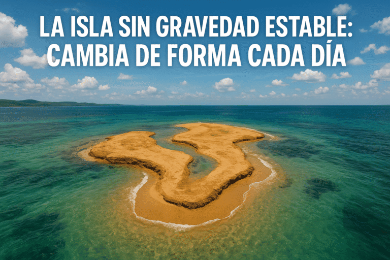 Imagen generada con IA para el artículo La isla sin gravedad estable: cambia de forma cada día
