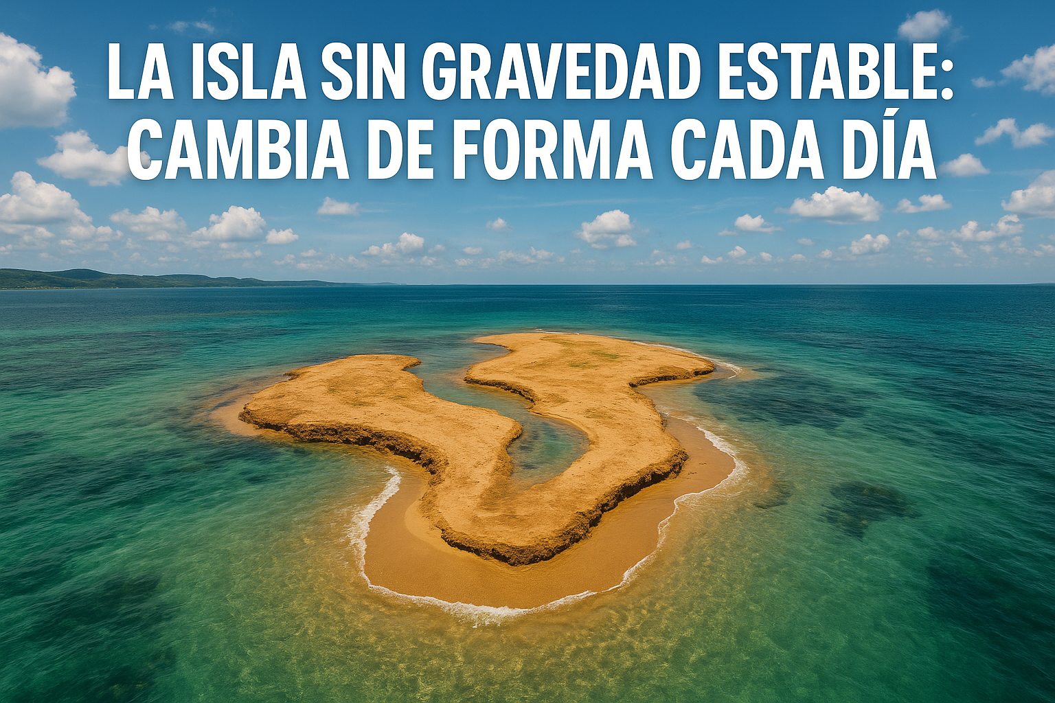 Imagen generada con IA para el artículo La isla sin gravedad estable: cambia de forma cada día