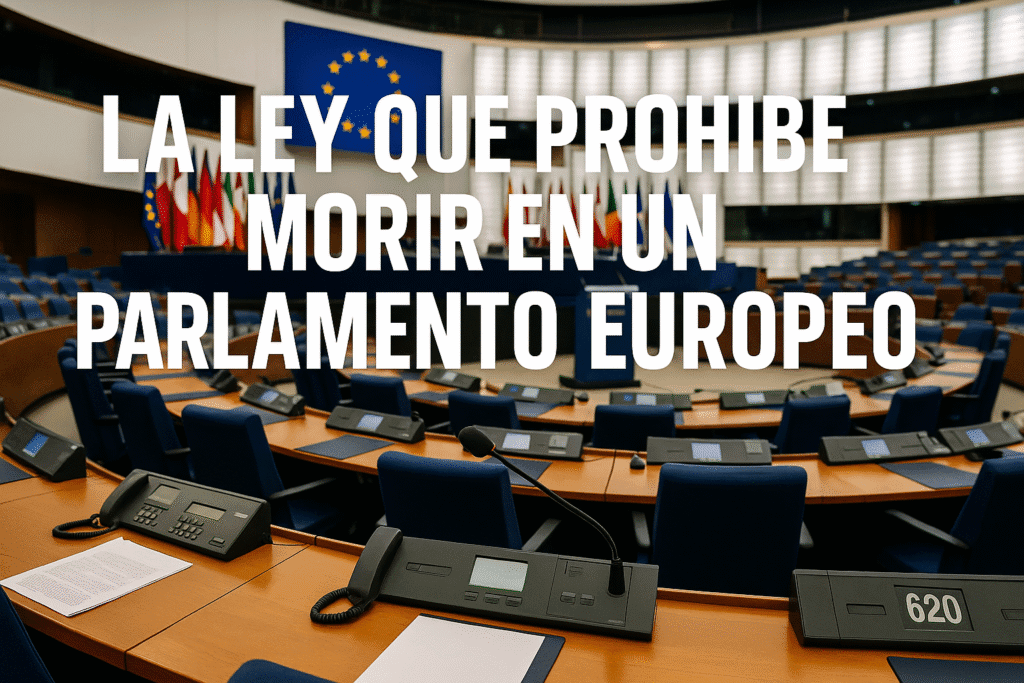 Imagen generada con IA para el artículo La ley que prohíbe morir en un parlamento europeo