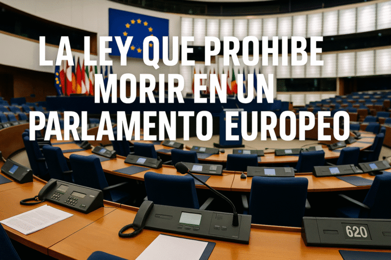Imagen generada con IA para el artículo La ley que prohíbe morir en un parlamento europeo