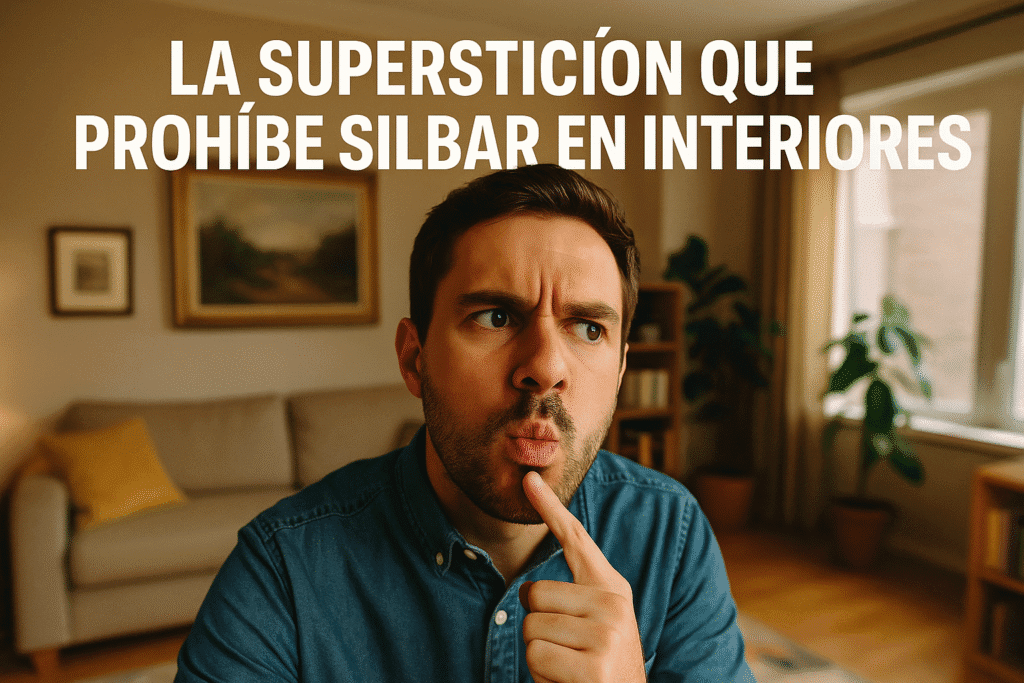 Imagen generada con IA para el artículo La superstición que prohíbe silbar en interiores