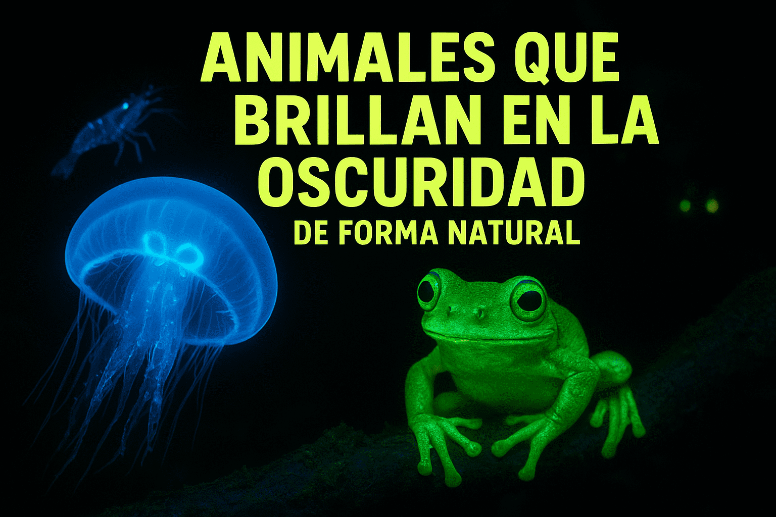 Animales bioluminiscentes: criaturas que brillan en la oscuridad 🌟 1 Imagen generada con IA para el artículo Animales que brillan en la oscuridad de forma natural