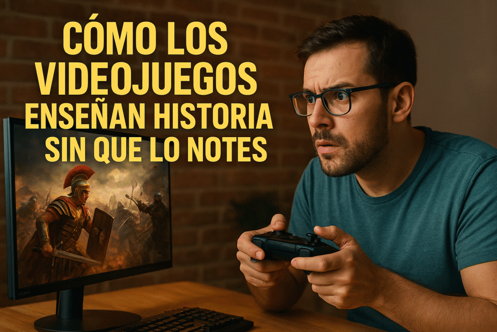 Imagen generada con IA para el artículo Cómo los videojuegos enseñan historia sin que lo notes