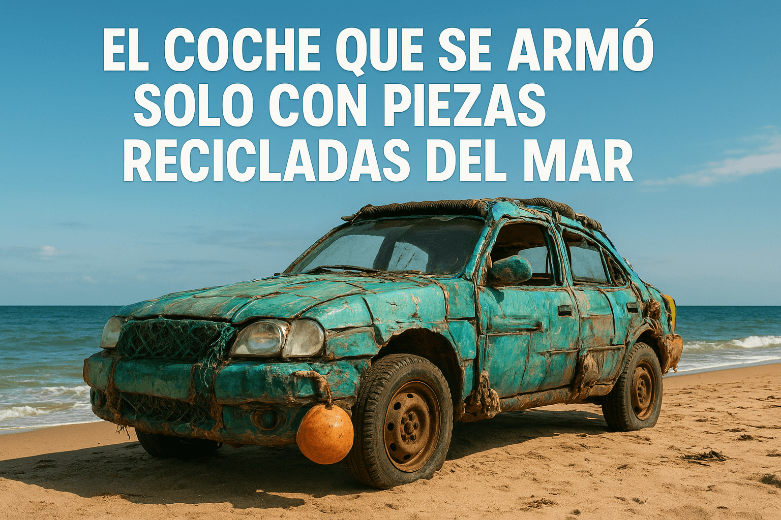 Imagen generada con IA para el artículo El coche que se armó solo con piezas recicladas del mar