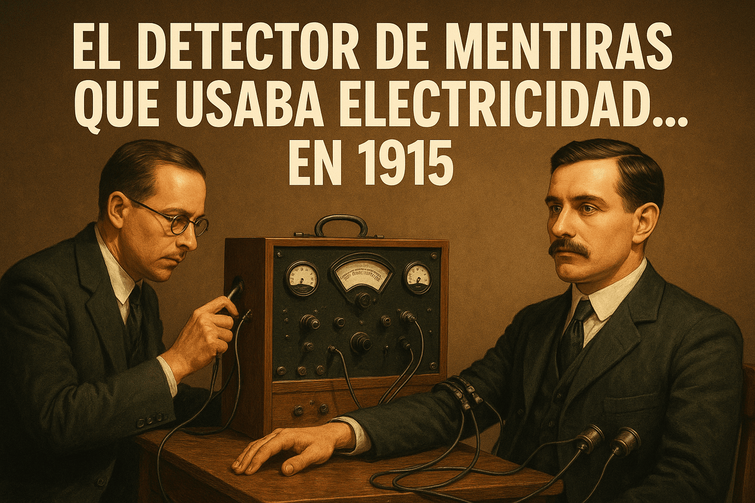 Imagen generada con IA para el artículo El detector de mentiras que usaba electricidad… en 1915