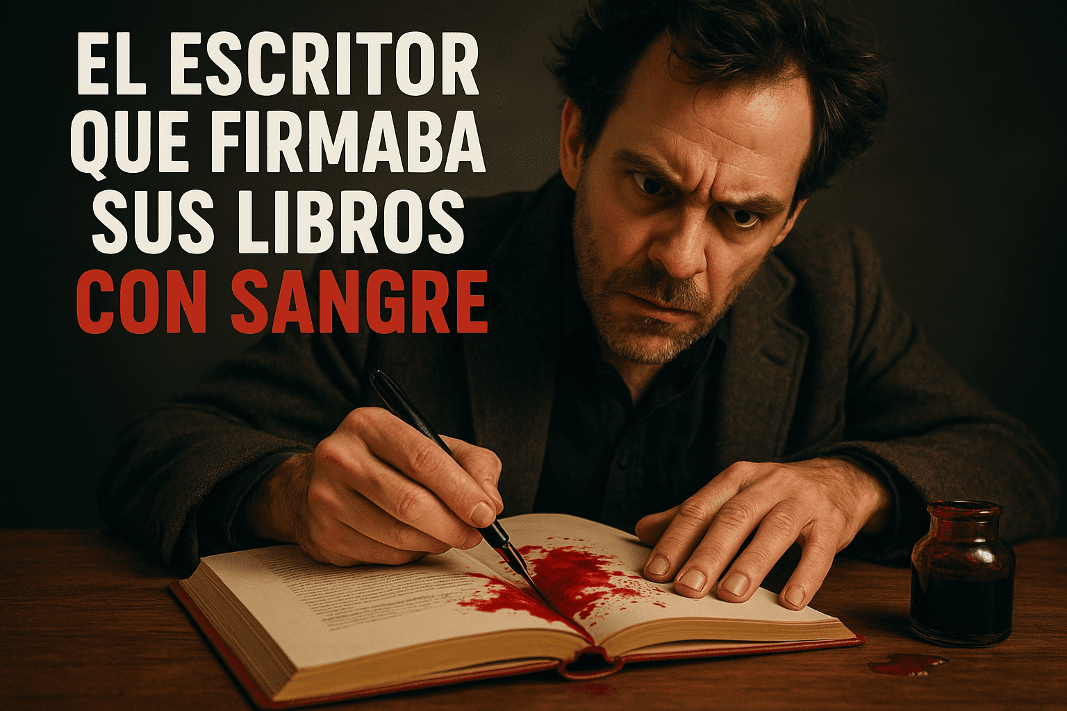 Imagen generada con IA para el artículo El escritor que firmaba sus libros con sangre