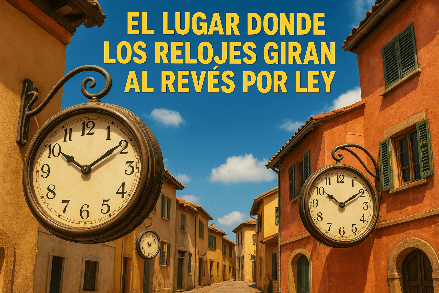 Imagen generada con IA para el artículo El lugar donde los relojes giran al revés por ley