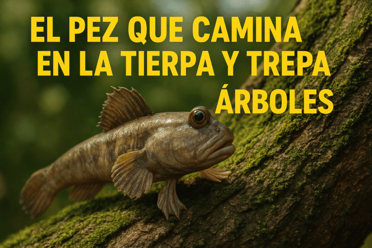 Imagen generada con IA para el artículo El pez que camina en la tierra y trepa árboles