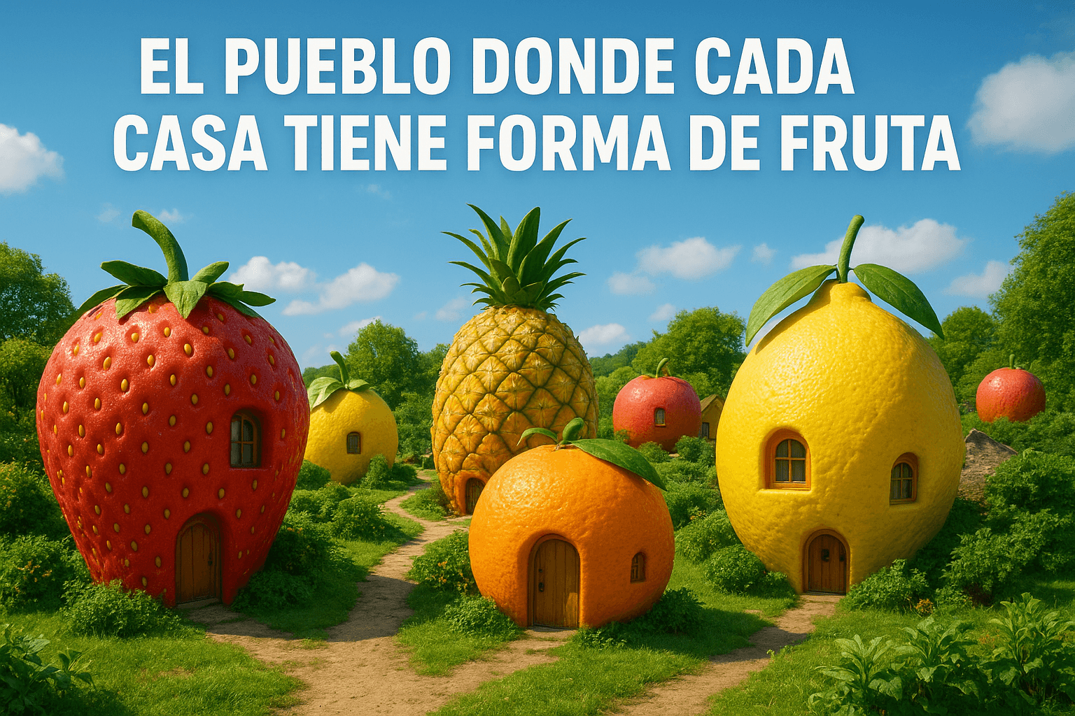 Imagen generada con IA para el artículo El pueblo donde cada casa tiene forma de fruta