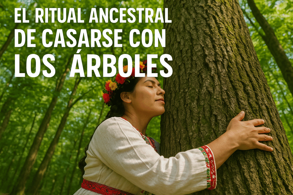 Imagen generada con IA para el artículo El ritual ancestral de casarse con los árboles