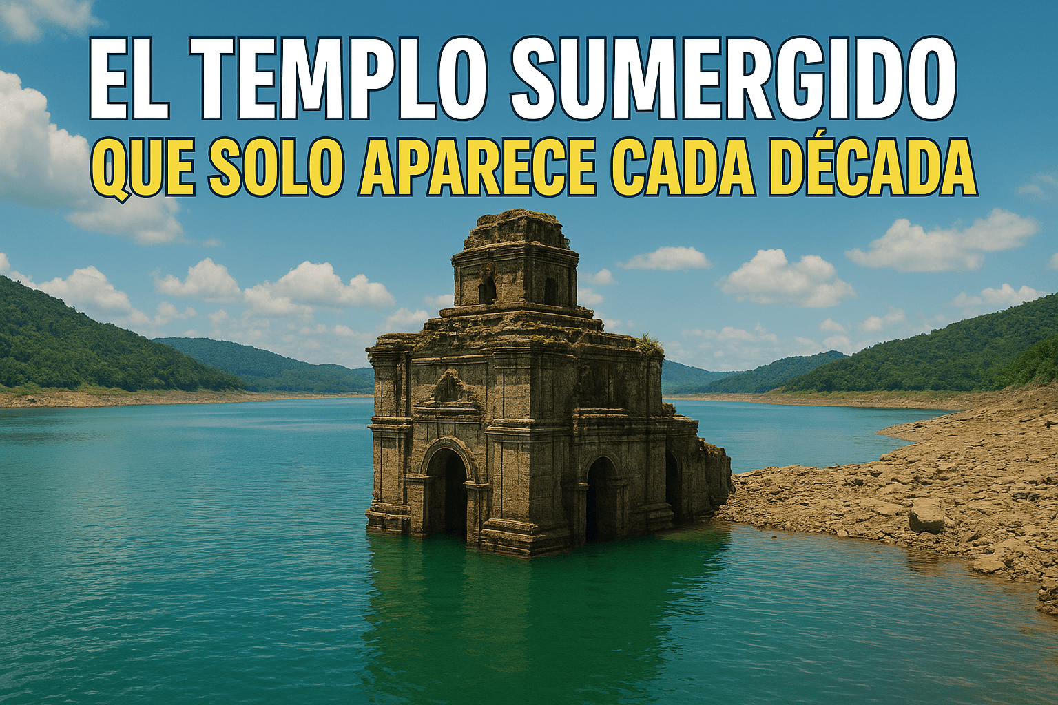 Templo sumergido que aparece cada década: misterio, leyenda y verdad 1 Imagen generada con IA para el artículo El templo sumergido que solo aparece cada década