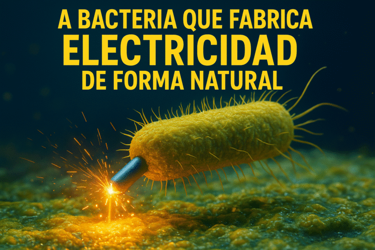 Imagen generada con IA para el artículo La bacteria que fabrica electricidad de forma natural