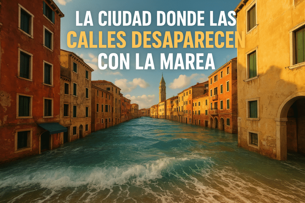 Imagen generada con IA para el artículo La ciudad donde las calles desaparecen con la marea