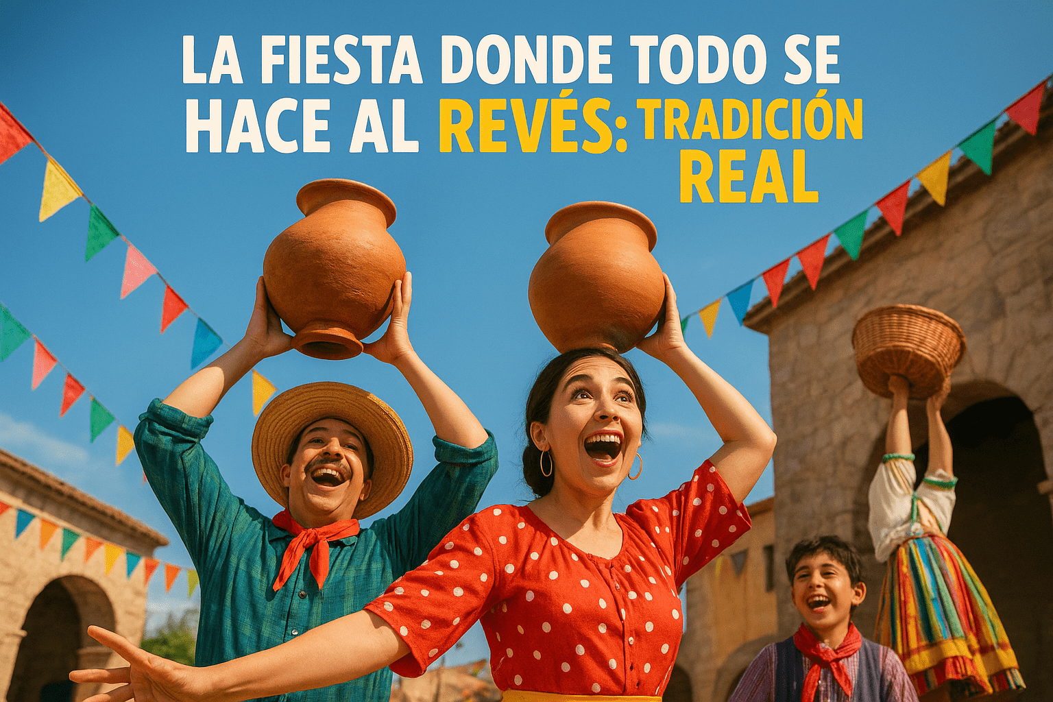 Fiesta al revés: tradición divertida que desafía reglas y sorprende 1 Imagen generada con IA para el artículo La fiesta donde todo se hace al revés: tradición real