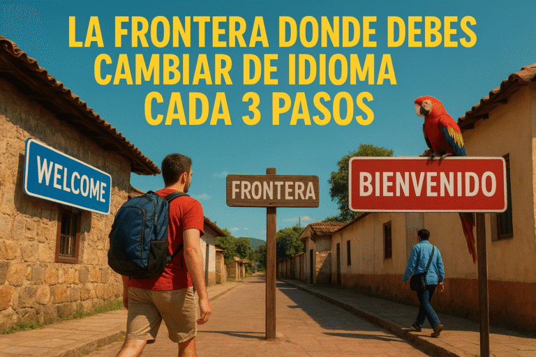 Imagen generada con IA para el artículo La frontera donde debes cambiar de idioma cada 3 pasos