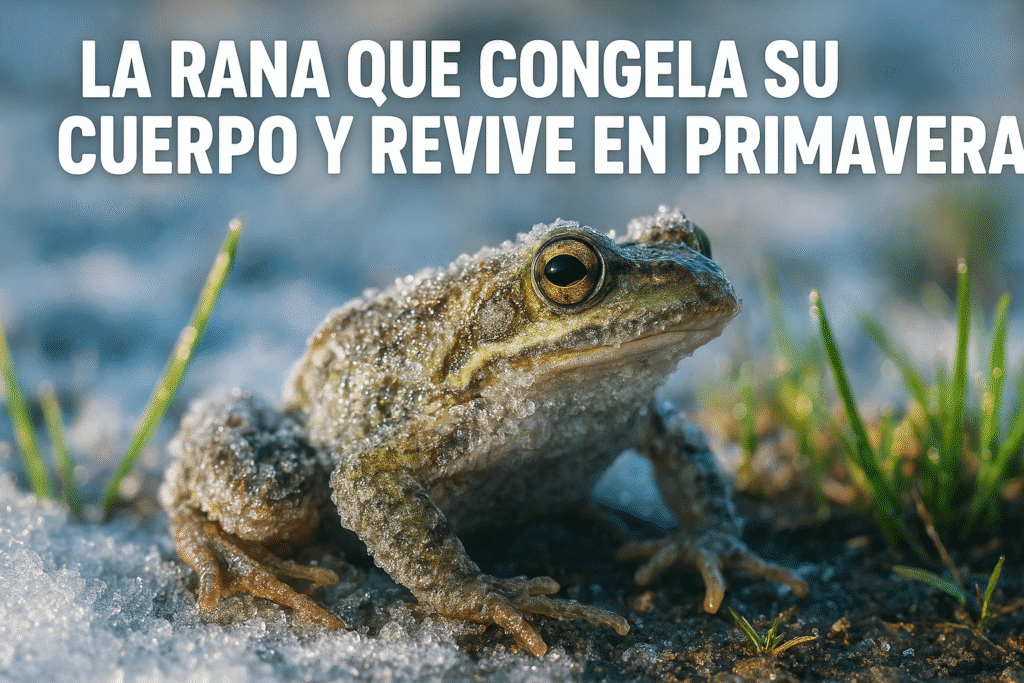 Imagen generada con IA para el artículo La rana que congela su cuerpo y revive en primavera