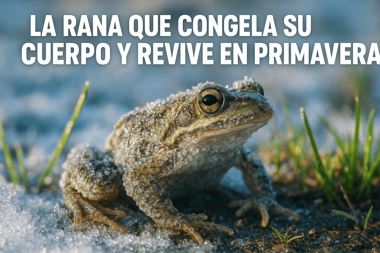 Rana de madera: el animal que sobrevive congelado en invierno 1 Imagen generada con IA para el artículo La rana que congela su cuerpo y revive en primavera