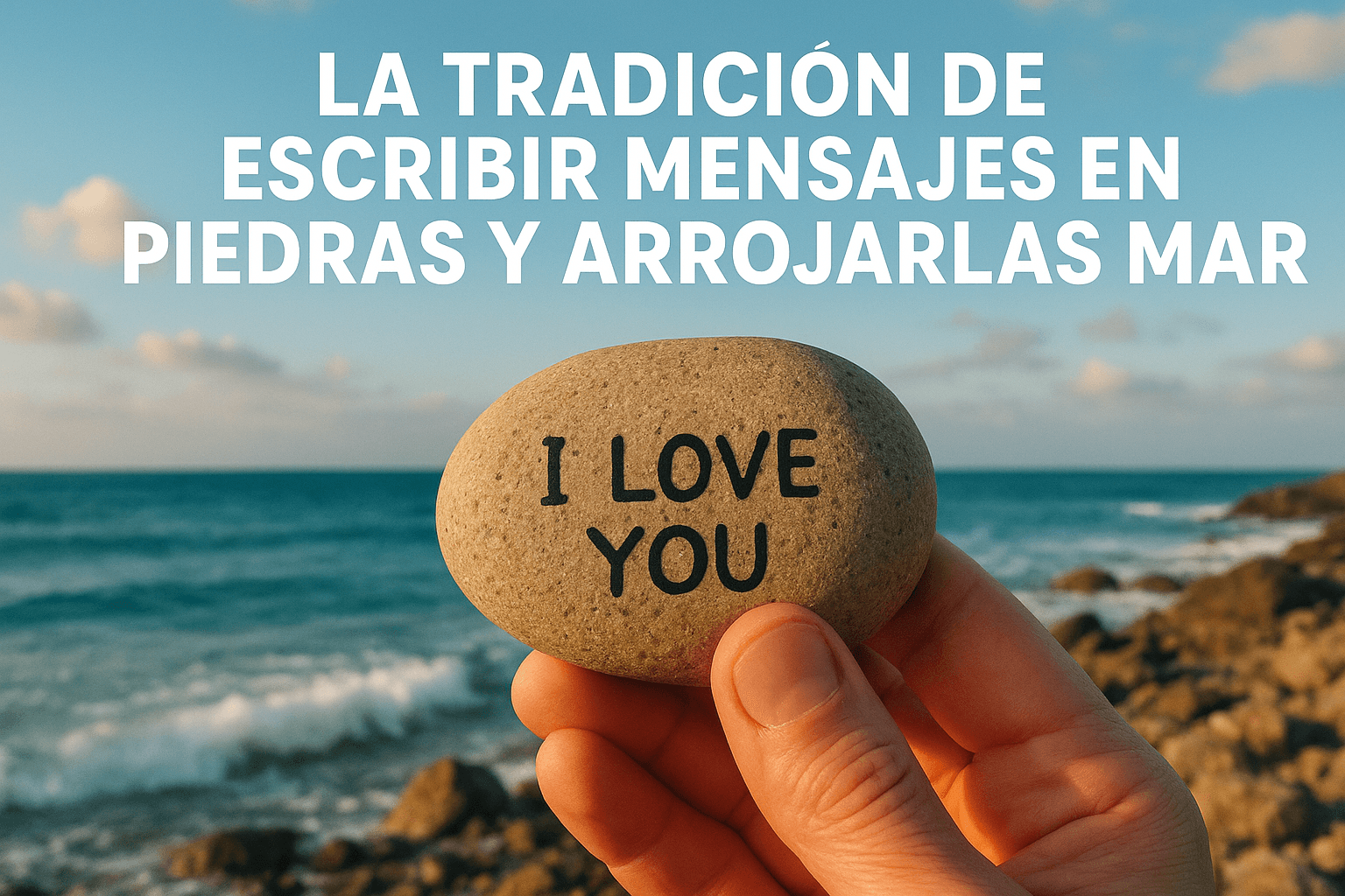 Imagen generada con IA para el artículo La tradición de escribir mensajes en piedras y arrojarlas al mar