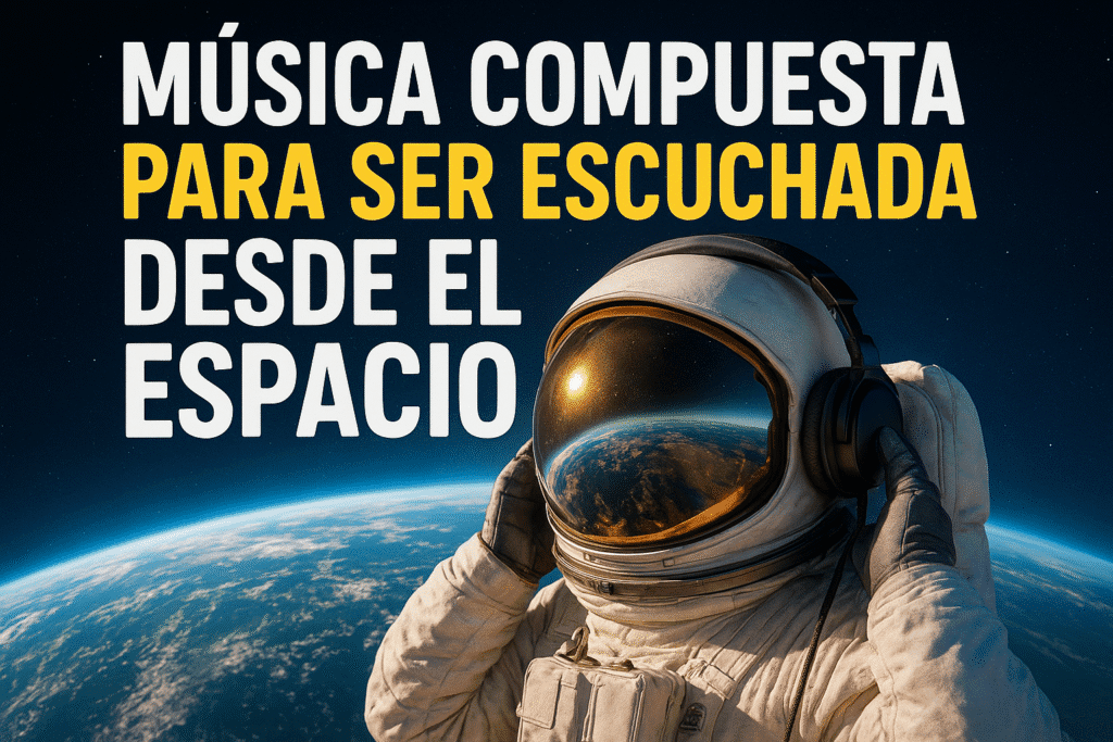 Imagen generada con IA para el artículo Música compuesta para ser escuchada desde el espacio