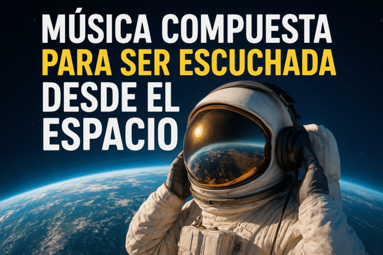 Imagen generada con IA para el artículo Música compuesta para ser escuchada desde el espacio