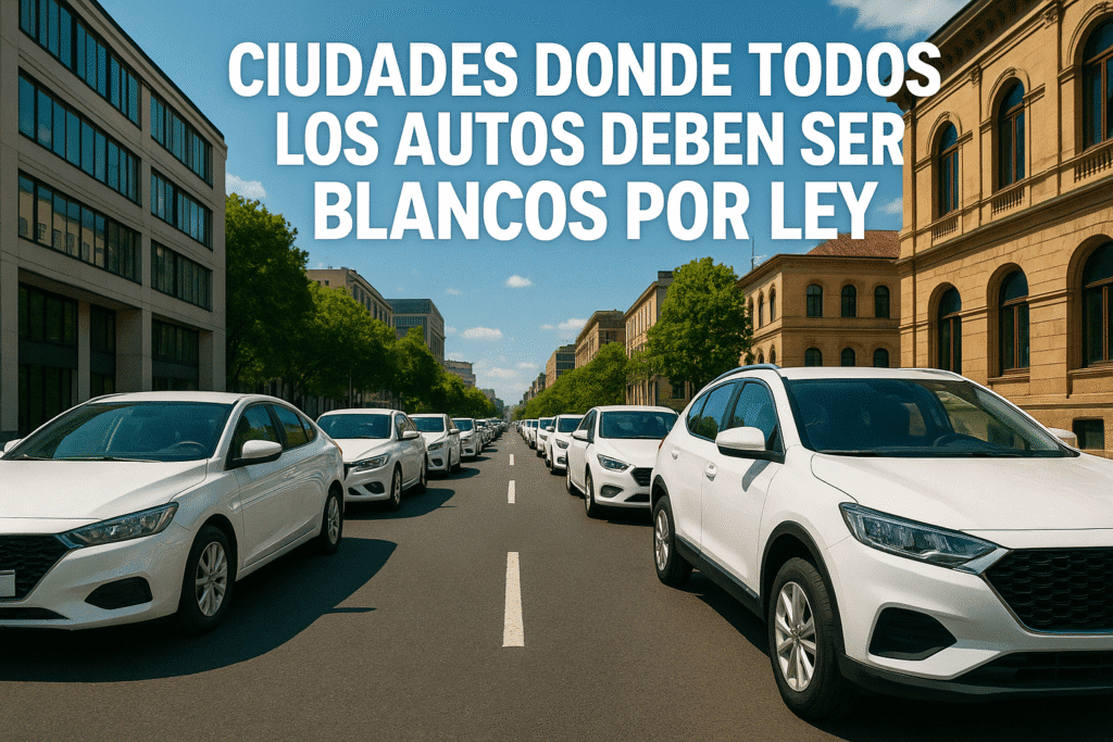 Imagen generada con IA para el artículo Ciudades donde todos los autos deben ser blancos por ley
