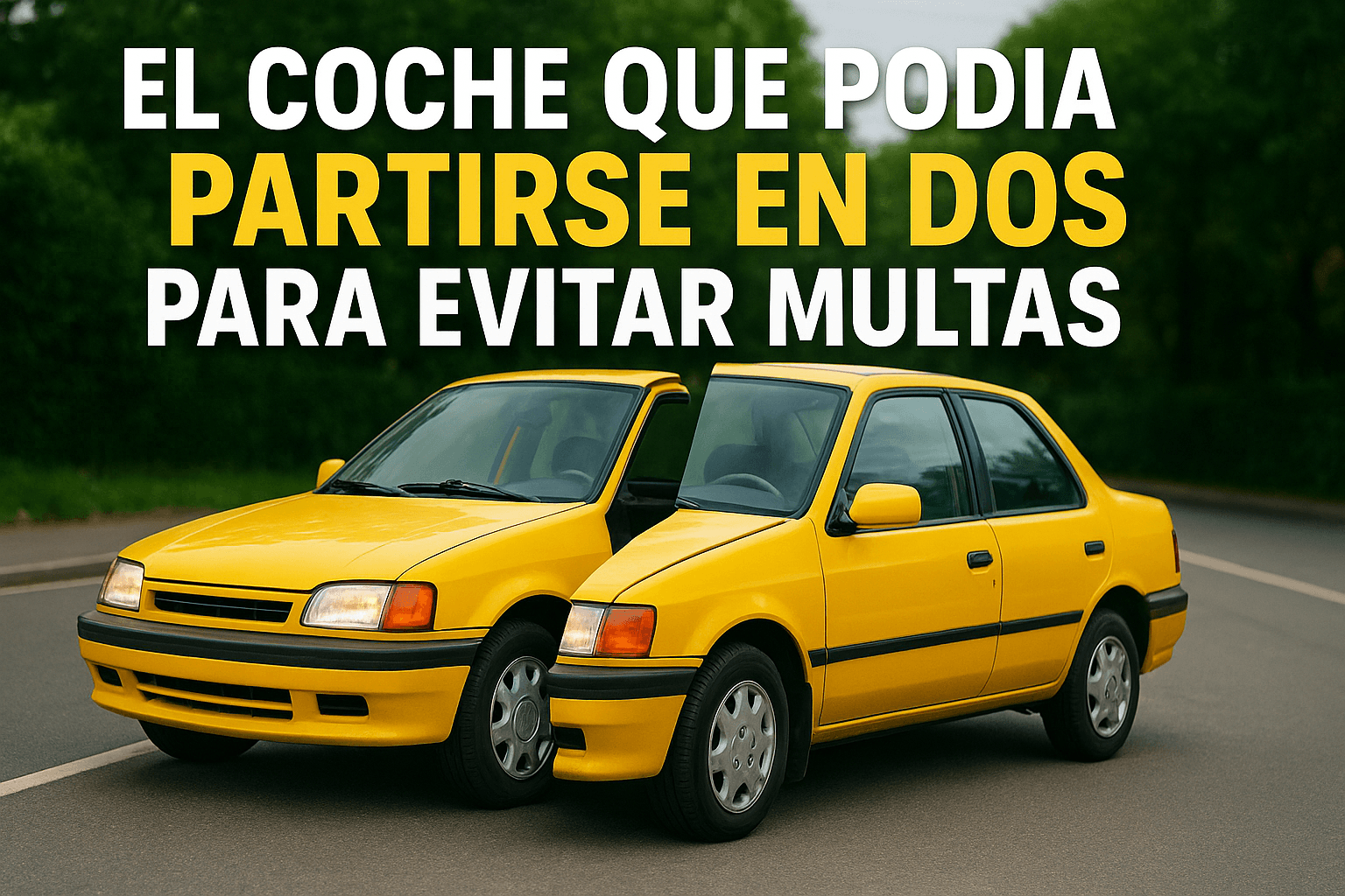 Imagen generada con IA para el artículo El coche que podía partirse en dos para evitar multas