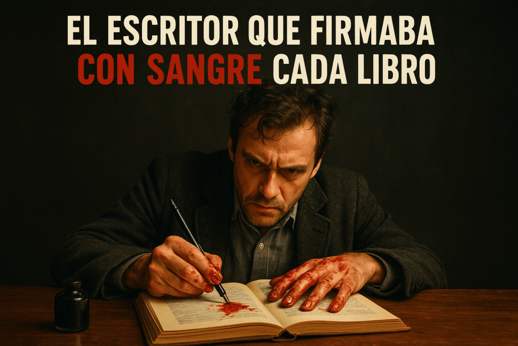 Autores que firmaron libros con sangre: curiosidades literarias extremas 1 Imagen generada con IA para el artículo El escritor que firmaba con sangre cada libro