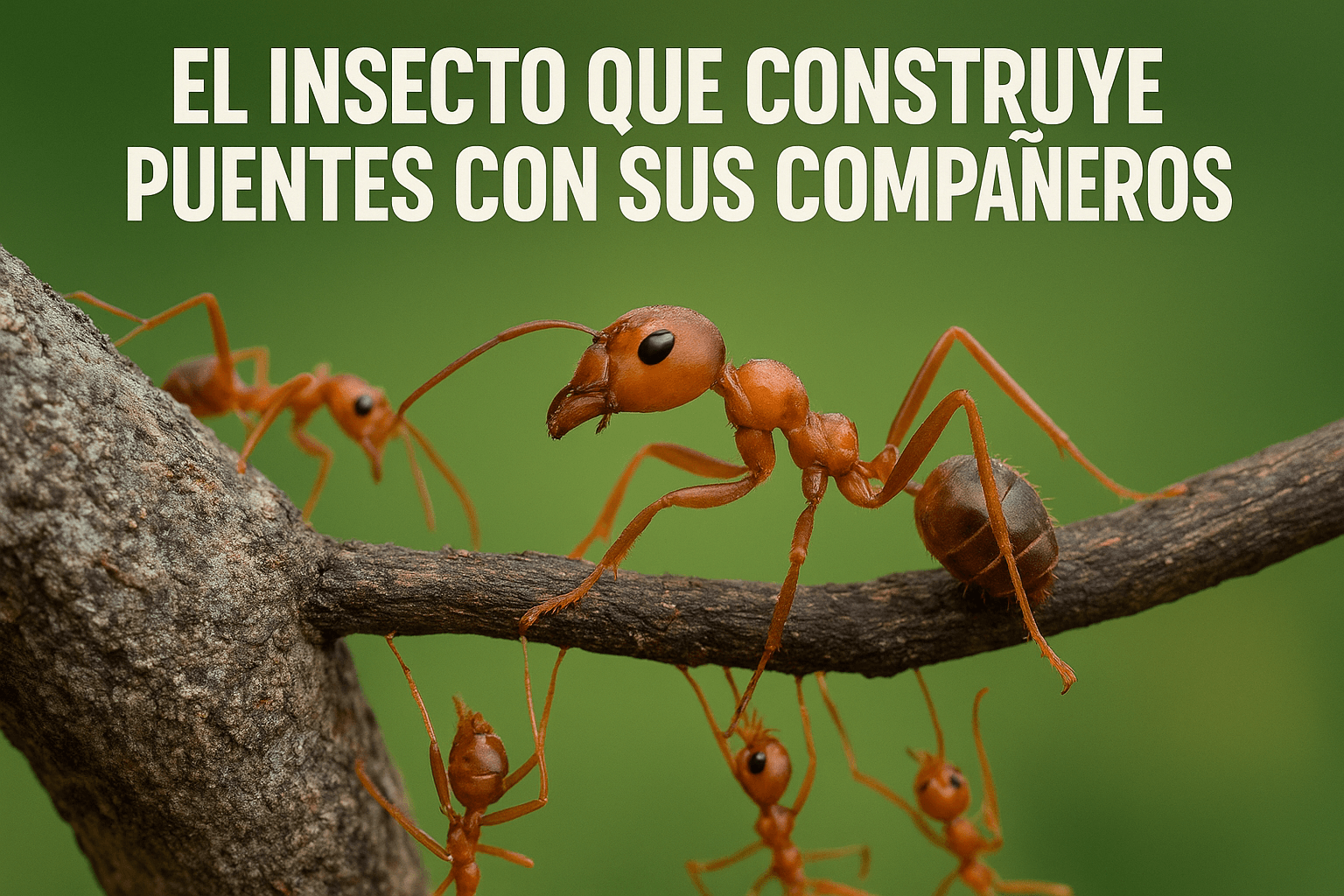 Imagen generada con IA para el artículo El insecto que construye puentes con sus compañeros
