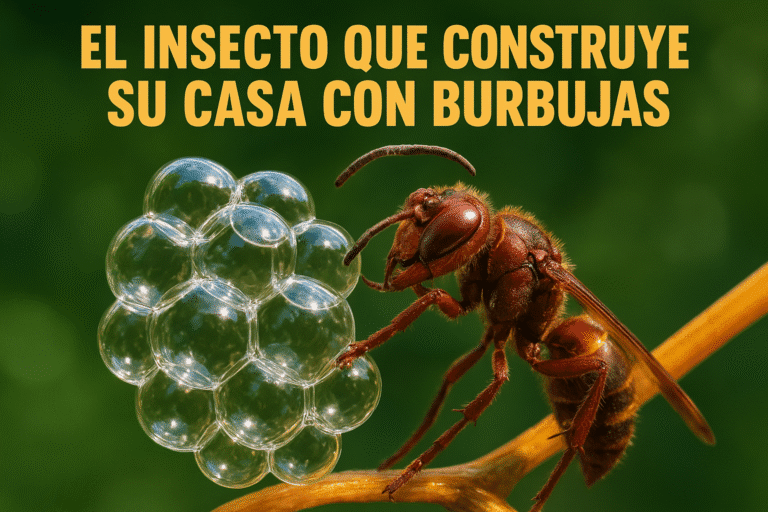 Imagen generada con IA para el artículo El insecto que construye su casa con burbujas