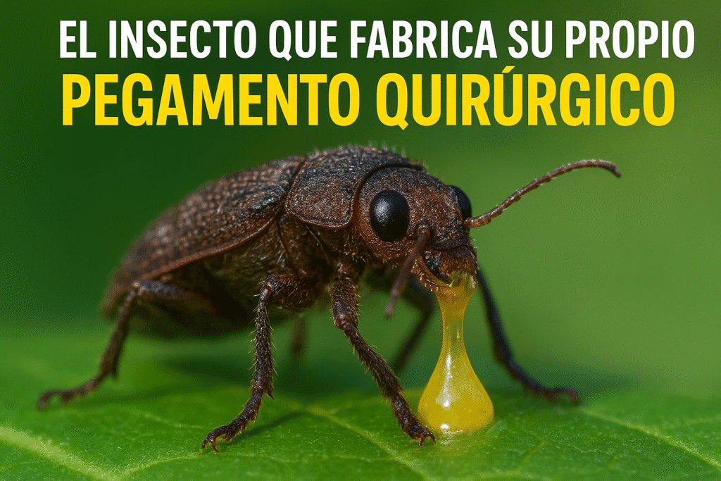 Imagen generada con IA para el artículo El insecto que fabrica su propio pegamento quirúrgico