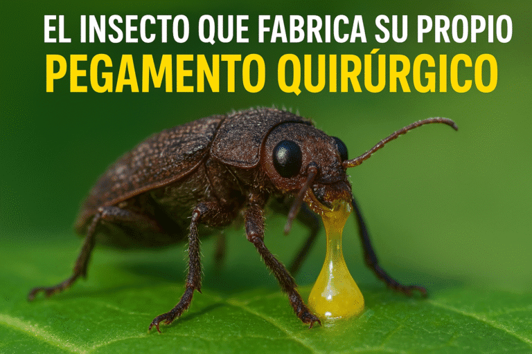 Imagen generada con IA para el artículo El insecto que fabrica su propio pegamento quirúrgico