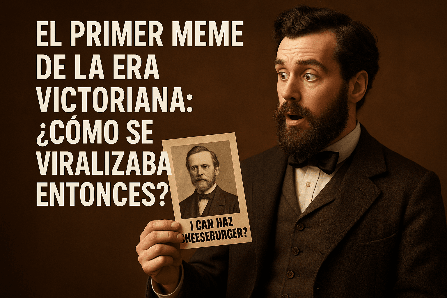 Imagen generada con IA para el artículo El primer meme de la era victoriana: ¿cómo se viralizaba entonces?