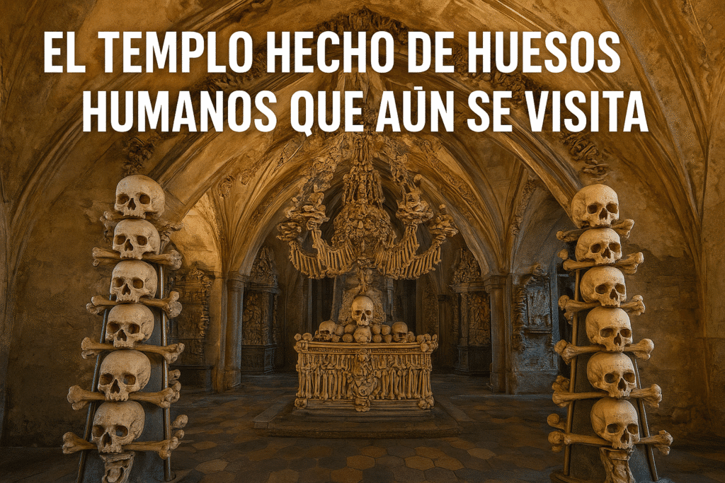 Imagen generada con IA para el artículo El templo hecho de huesos humanos que aún se visita