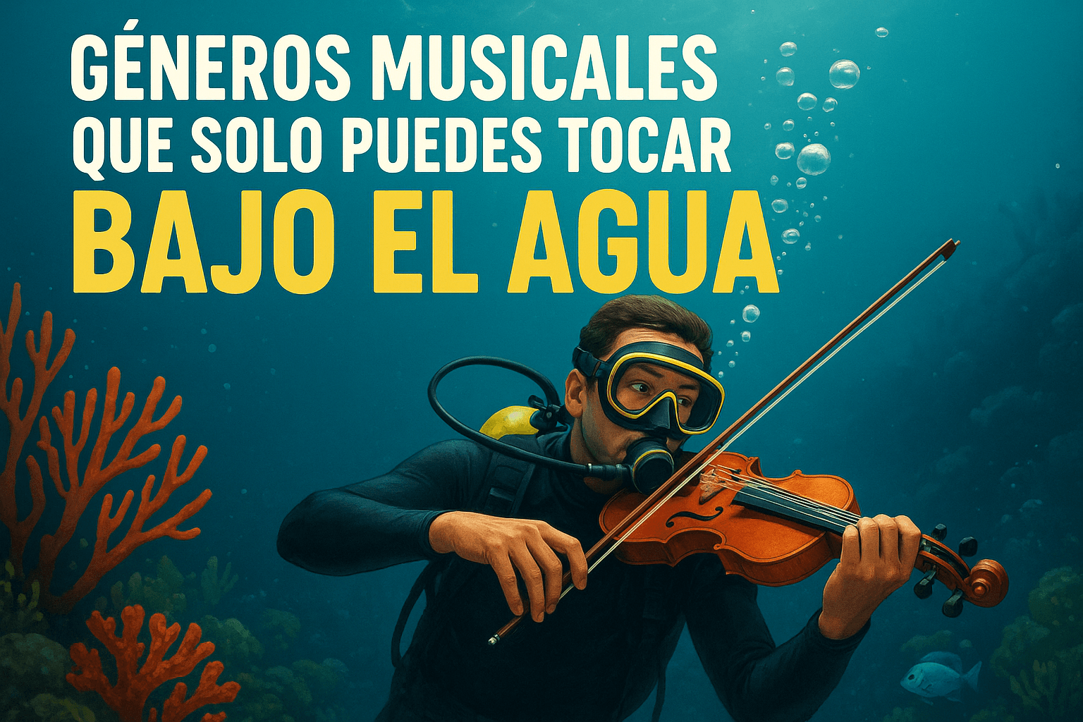 Imagen generada con IA para el artículo Géneros musicales que solo puedes tocar bajo el agua
