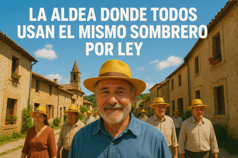 Imagen generada con IA para el artículo La aldea donde todos usan el mismo sombrero por ley