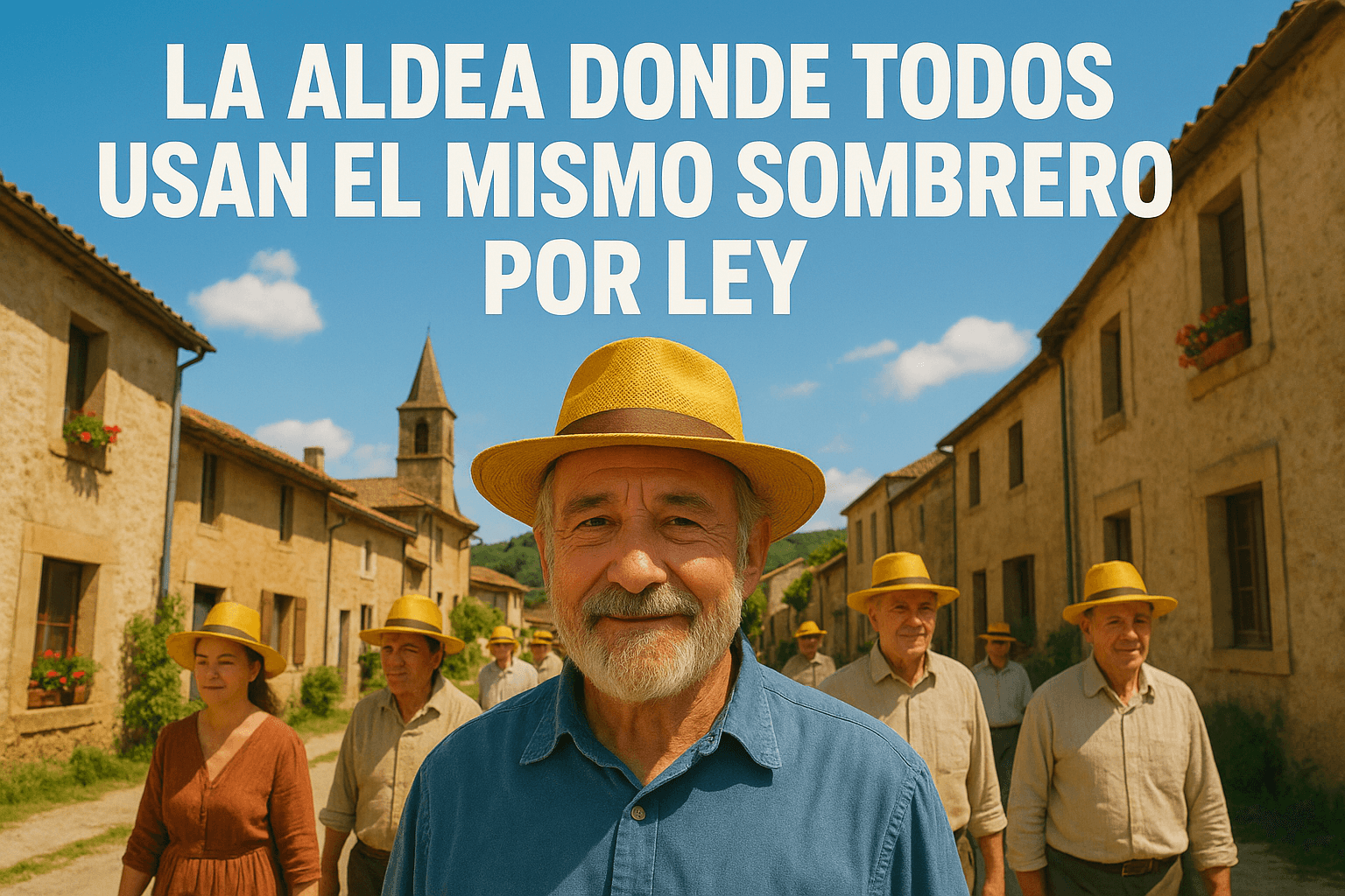 Imagen generada con IA para el artículo La aldea donde todos usan el mismo sombrero por ley