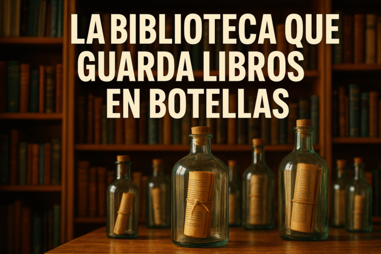 Imagen generada con IA para el artículo La biblioteca que guarda libros en botellas