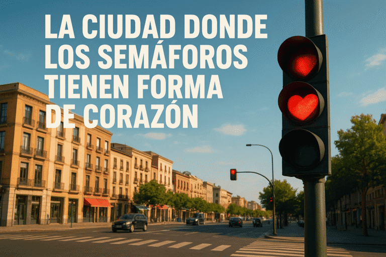 Imagen generada con IA para el artículo La ciudad donde los semáforos tienen forma de corazón