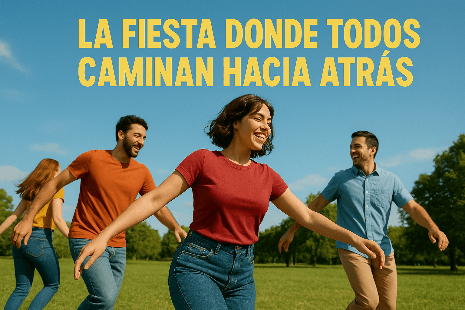 Imagen generada con IA para el artículo La fiesta donde todos caminan hacia atrás