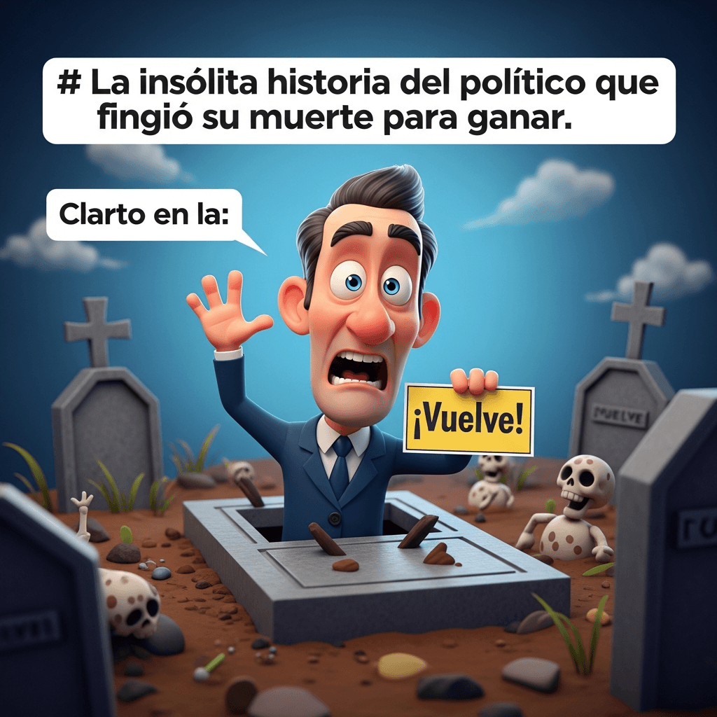 Imagen generada con IA para el artículo La insólita historia del político que fingió su muerte para ganar.